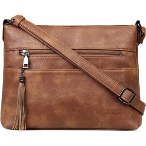 🆕Women Mocha Brown Leather Crossbody Bag Tassel Medium Purse Shoulder Handbag